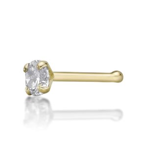 Lavari Jewelers Straight Stud 22 Gauge 3mm White Cubic Zirconia Nose Ring in 14k Gold