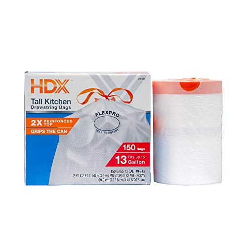 HDX 13 Gal. FlexPro Reinforced Top Drawstring Kitchen Bags (150-Count)