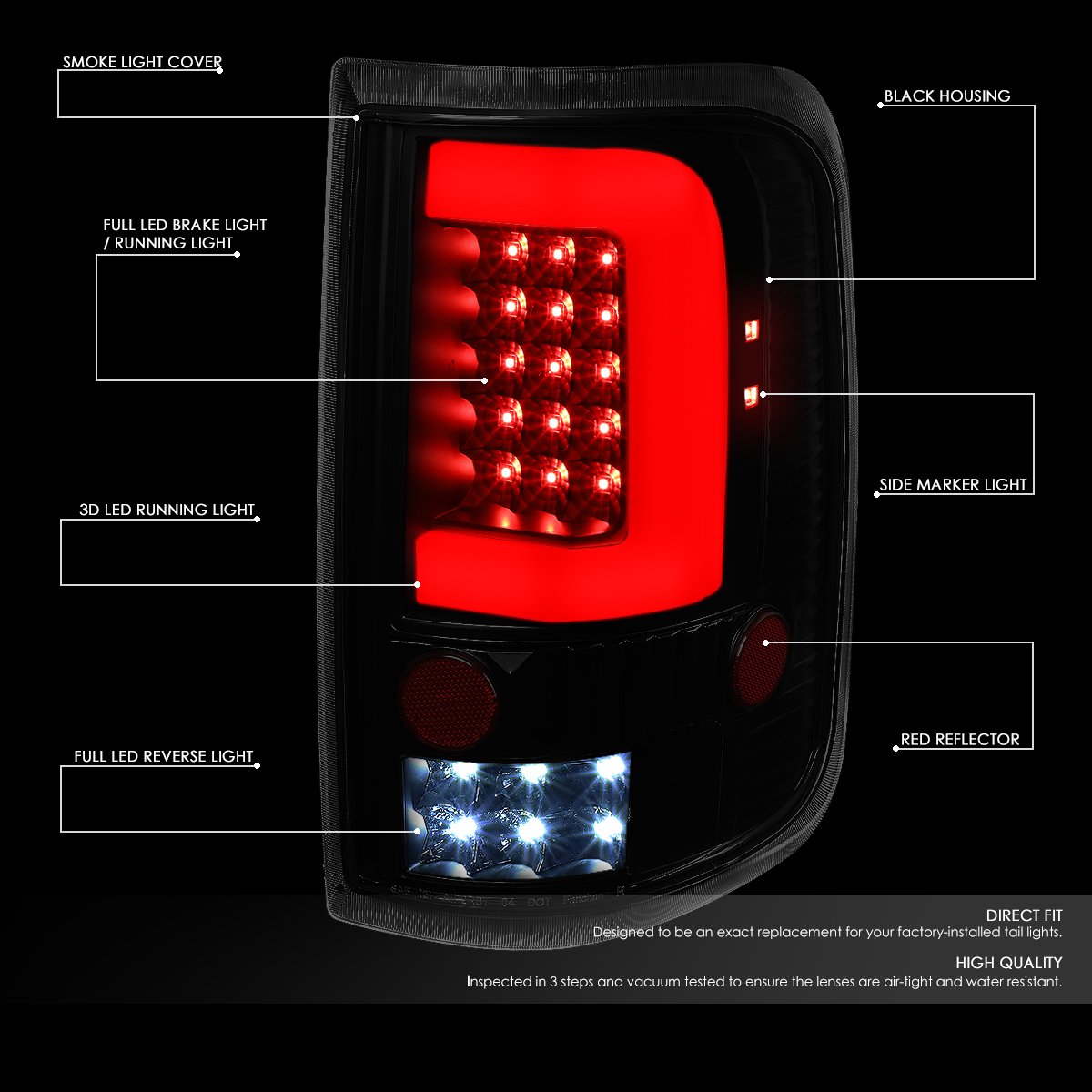 DNA MOTORING TL-F15004-LED-3D-BKSM-G2 LED 3D Tail Light Assembly Driver & Passenger Side [Compatible with 04-08 Ford F150 Lobo]