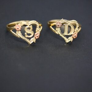 CaliRoseJewelry 14k Two-Tone Initial Alphabet Personalized Heart Ring in Yellow and Rose Gold (Size 7) - Letter K