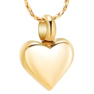 Imrsanl Small Heart Cremation Urn Necklace for Ashes Stainless Steel Memorial Ash Pendant Keepsake Jewelry (Gold)