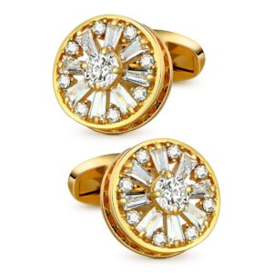 VIILOCK 18K Gold Plating Crystal Cufflinks for Men Wedding Gift Mens Cuff Links