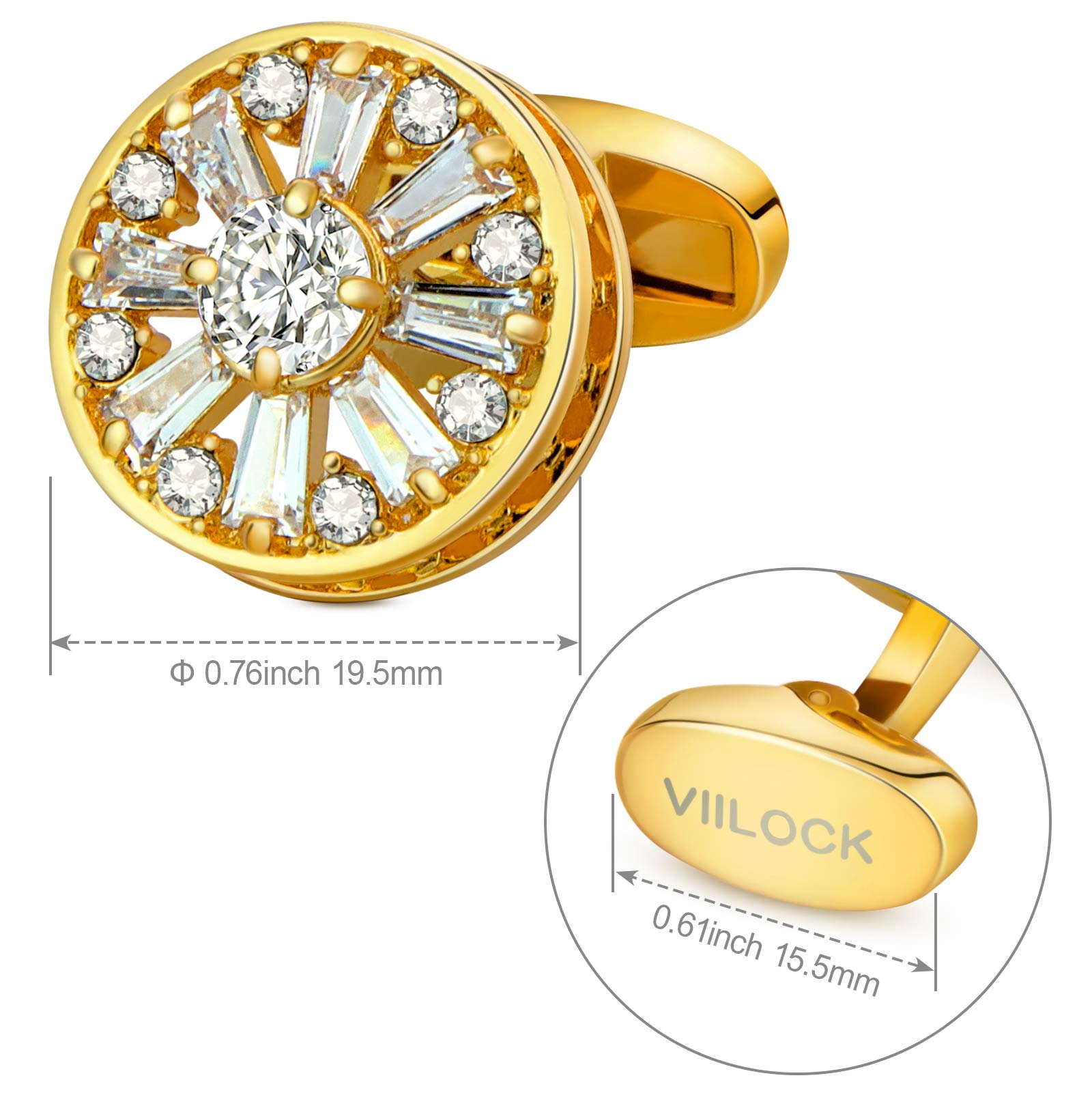 VIILOCK 18K Gold Plating Crystal Cufflinks for Men Wedding Gift Mens Cuff Links