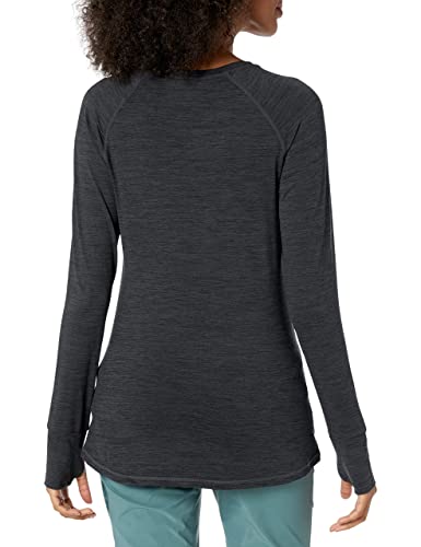 Amazon Essentials Women's Brushed Tech Stretch Long-Sleeve Crewneck Shirt (Available in Plus Size), Black/Space Dye, Large