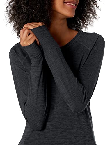 Amazon Essentials Women's Brushed Tech Stretch Long-Sleeve Crewneck Shirt (Available in Plus Size), Black/Space Dye, Large