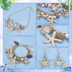 PH PandaHall 3 in 1 Mermaid Jewelry Set Sea Shell Starfish Jewelry Pearl Bib Statement Chunky Mermaid Tail Necklace Bracelets Shell Earrings Summer Mermaid Costume Jewelry for Women Valentine (Gold)