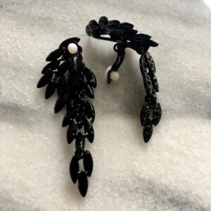 Art Deco 1920's Great Gatsby Dangle Clip On Earrings Angel Wings Statement Dangle Earrings Wedding Bridal Prom Crystal Chandelier Long Drop Earrings Beauty Pageant Drag Queen Clip On Earrings black