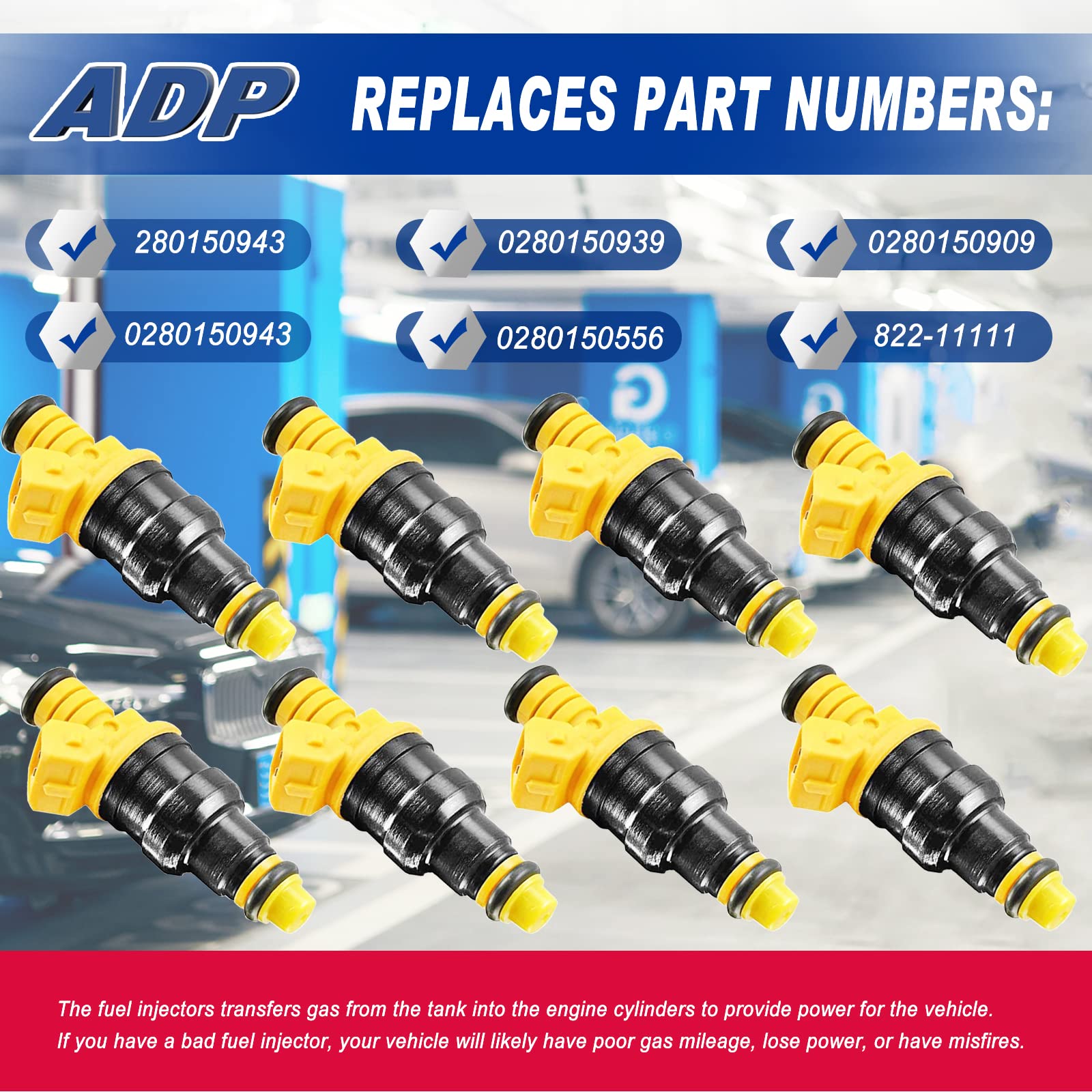 8Pcs Fuel Injector 280150943, 0280150939, 0280150909 - Fits Ford E250, F150, F250, F350, E350, Mustang, Lincoln and Mercury 4.6L, 5.0L, 5.4L, 5.8L Vehicles - Year 1992-2004