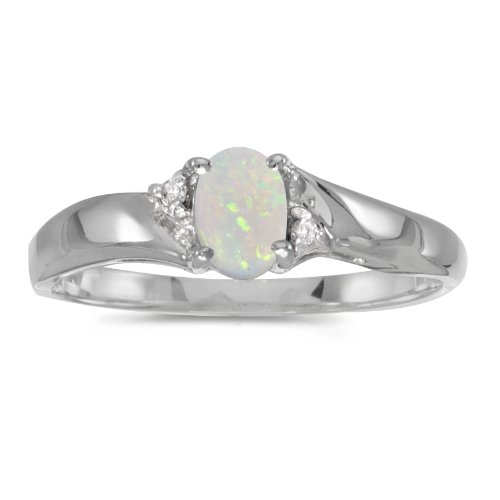 Jewels By Lux 925 Sterling Silver Oval Opal And Diamond Wedding Engagement Ring - Size 10 (1/5 Cttw.)