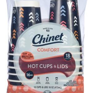 Chinet Double-Wall Hot Cups & Lids, 16 oz, 18 Ct