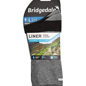 Bridgedale Men's Coolmax Base Layer Liner Socks - 2 Pack, Grey, X-Large