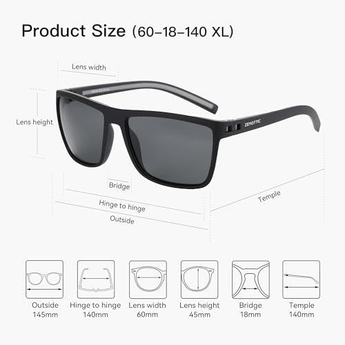 ZENOTTIC Polarized Sunglasses for Men Lightweight TR90 Frame UV400 Protection Square Sun Glasses