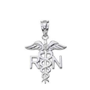 925 Sterling Silver Caduceus RN Charm Registered Nurse CZ Pendant