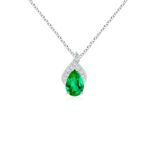 angara natural emerald solitaire pendant necklace for women in 14k white gold 18 inch chain (grade-aaa | size-6x4mm) | may birthstone | jewelry gift for women | birthday | wedding | anniversary