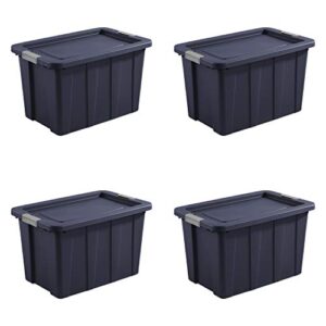 Sterilite 30 Gal Latching Tuff1 Storage Tote, Stackable Bin with Latch Lid, Plastic Container to Organize Garage, Basement, Blue Base and Lid, 4-Pack