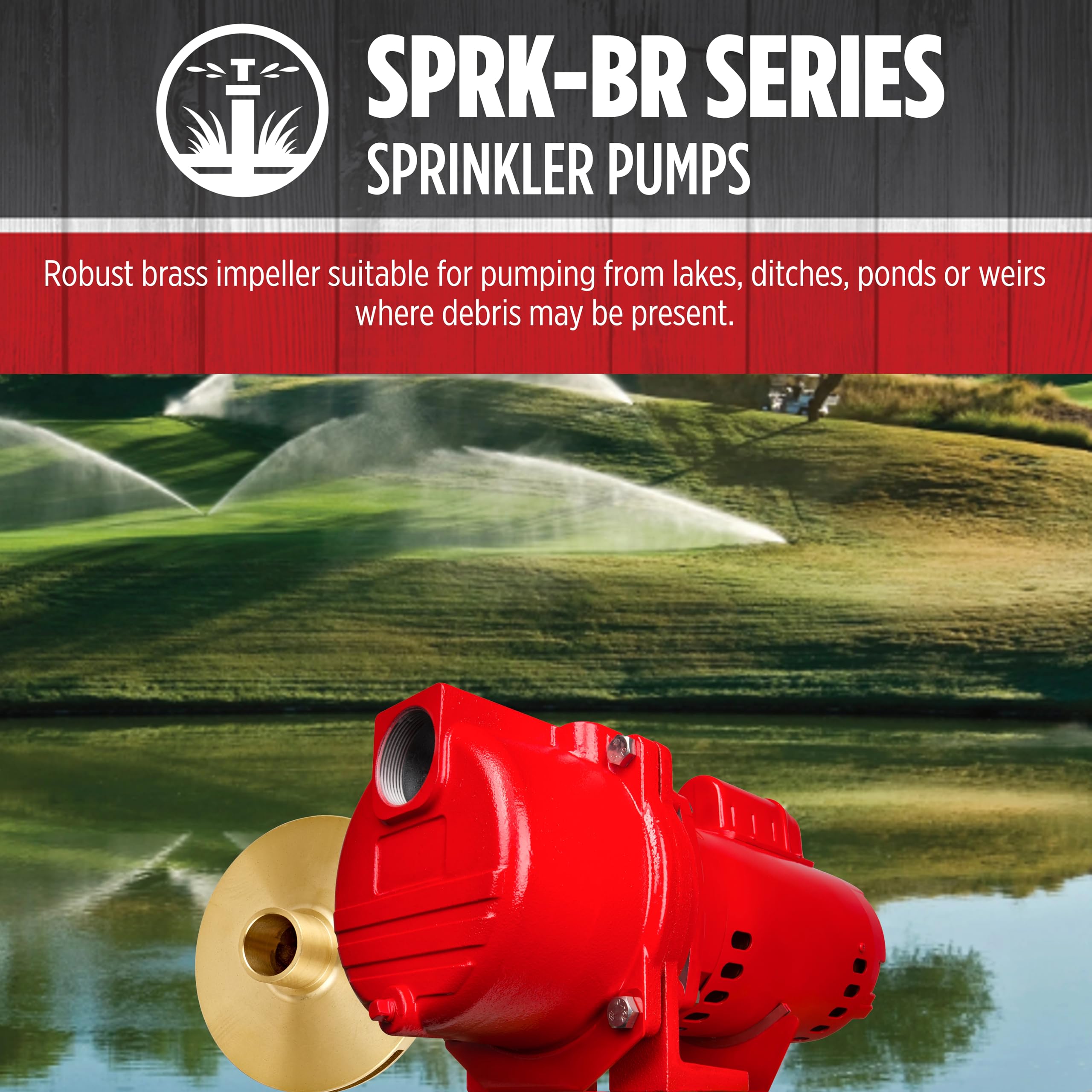 Red Lion RL-SPRK-200-BR, 230 Volt, 2HP, 77 GPH, Sprinkler/Irrigation Pump with Brass Impeller, Red, 97102002