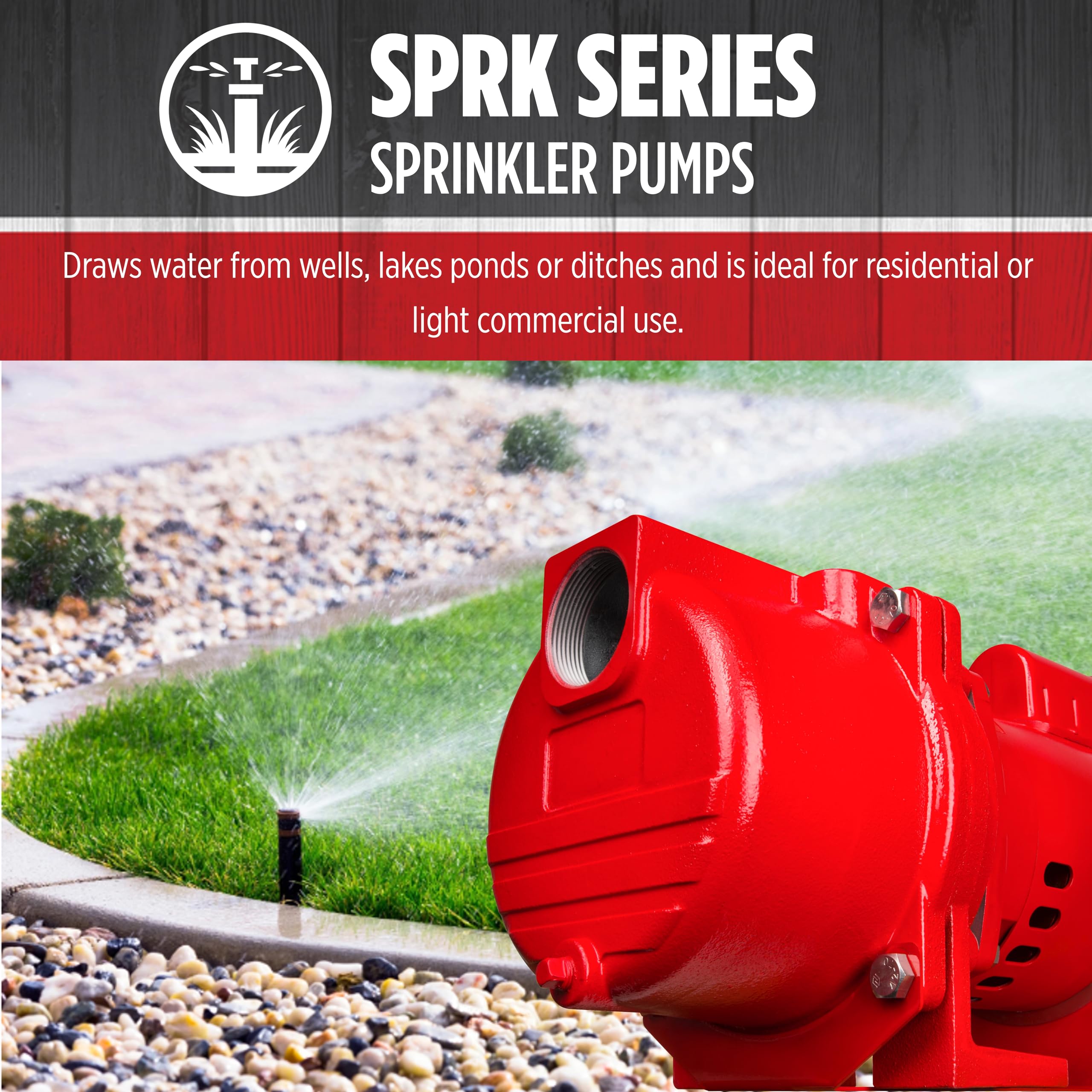 Red Lion RL-SPRK-200-BR, 230 Volt, 2HP, 77 GPH, Sprinkler/Irrigation Pump with Brass Impeller, Red, 97102002