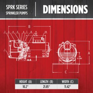 Red Lion RL-SPRK-200-BR, 230 Volt, 2HP, 77 GPH, Sprinkler/Irrigation Pump with Brass Impeller, Red, 97102002