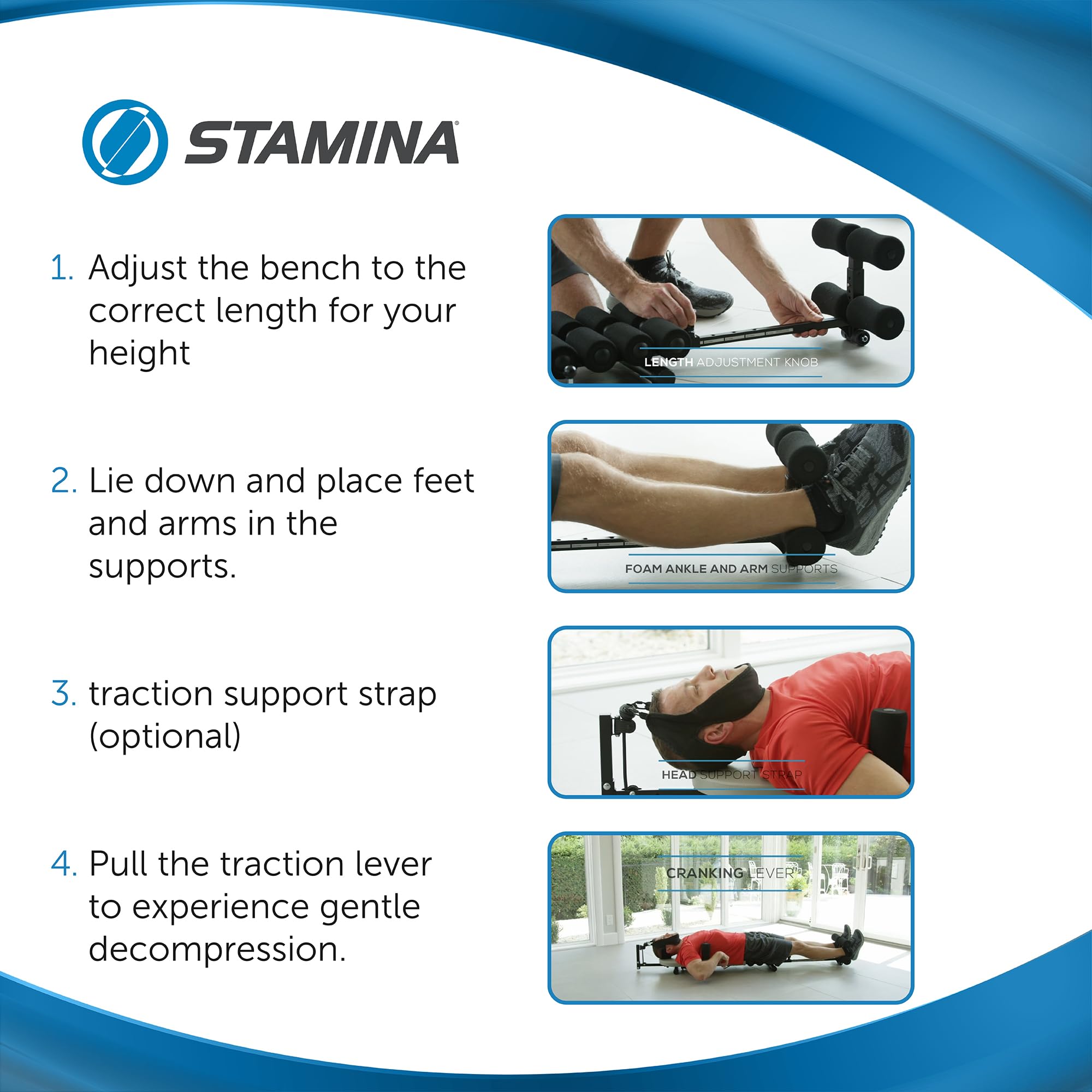 Stamina Inline Back Stretch Bench with Cervical Traction - Back Decompression, Neck Stretcher for Tension Relief - Up to 250 lbs Weight Capacity