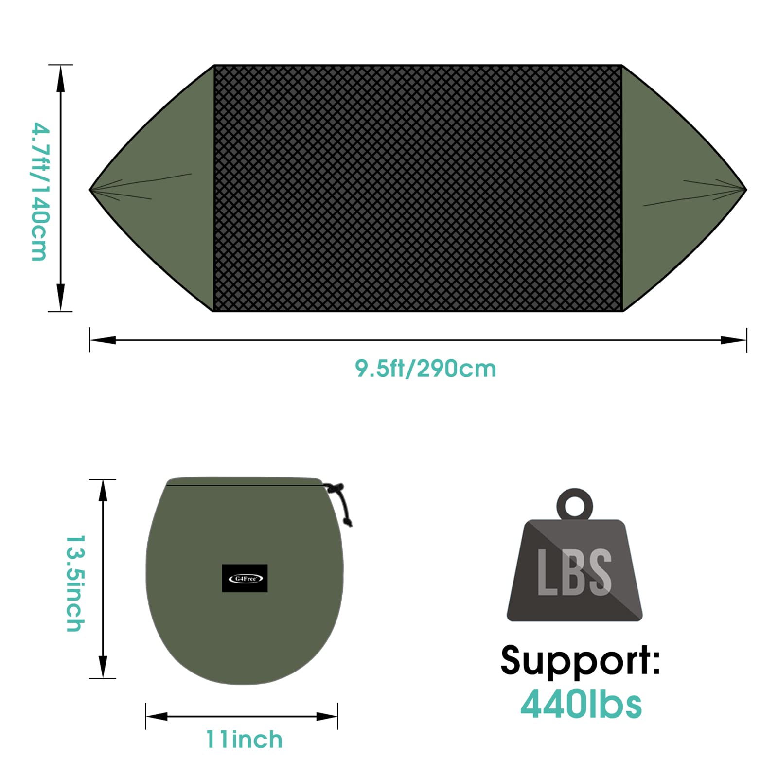 G4Free Large Camping Hammock with Mosquito Net 2 Person Pop-up Parachute Lightweight Hanging Hammocks Tree Straps Swing Hammock Bed for Outdoor Backpacking Backyard Hiking (New Army Green)