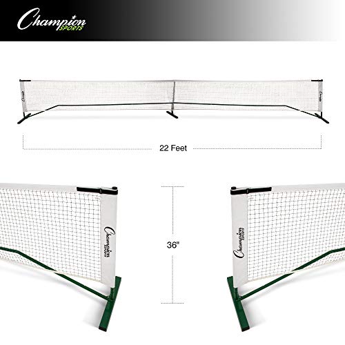 Champion Sports Portable Pickleball Net: Regulation Size Pickle Ball Net System - Easy Assembly Pickleball Nets with Carry Bag - 22’ Wide x 36” Tall