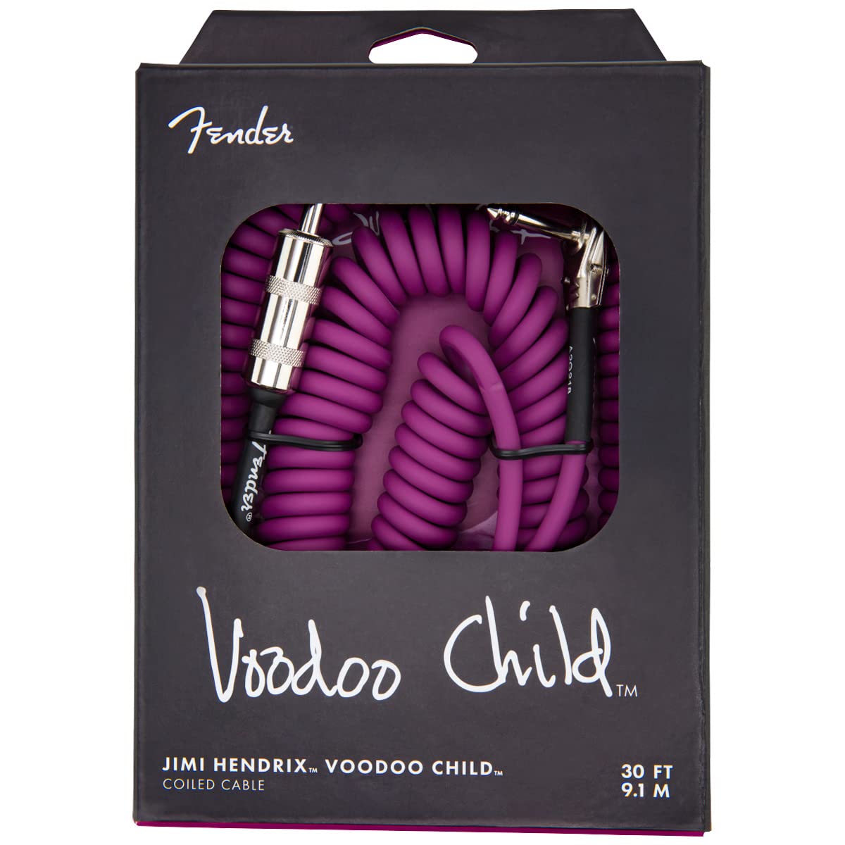 Fender Hendrix Voodoo Child Coiled Instrument Cable, Straight/Angle, Purple, 30ft