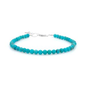 bluejoy “elegance & love” natural sleeping beauty turquoise gemstone dainty round bead bracelet in sterling silver for women