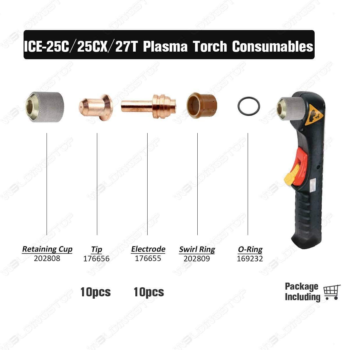 WeldingStop 176655 176656 Kit for Miller Spectrum 375 X-treme Plasma Cutter ICE-25C ICE-27C Torch WS OEMed consumables (NOT Spectrum 375 X-treme Cutter with XT30 torch)