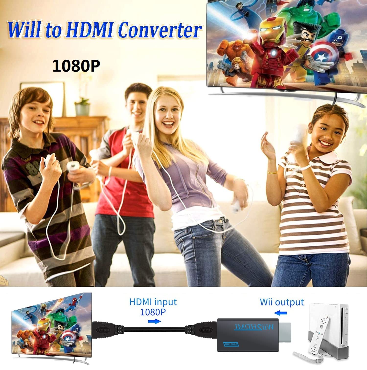 sartyee Wii Hdmi Converter Adapter, Wii 2 to Hdmi 1080P Connector Output Video 3.5mm Audio - Supports All Wii Display Modes, Black