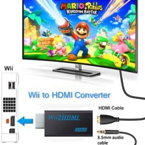 sartyee Wii Hdmi Converter Adapter, Wii 2 to Hdmi 1080P Connector Output Video 3.5mm Audio - Supports All Wii Display Modes, Black