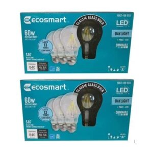 ecosmart 60-watt equivalent a19 dimmable clear filament vintage style led light bulb, daylight (8-pack)