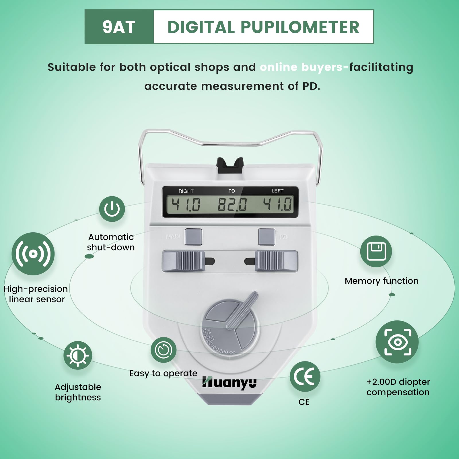 Huanyu Optical Digital Pupilometer 45-82mm Pupil Meter PD Meter Pupil Distance Meter Optical Instrument CE Approved (LY-9AT)