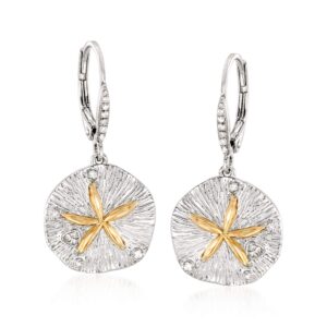 ross-simons sterling silver and 14kt gold sand dollar drop earrings with .10 ct. t.w. diamonds