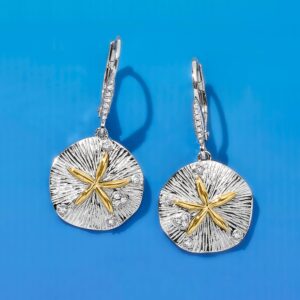 Ross-Simons Sterling Silver and 14kt Gold Sand Dollar Drop Earrings With .10 ct. t.w. Diamonds