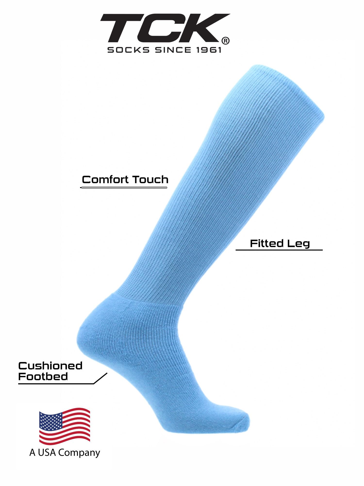 TCK TS All Sport Polyester Baseball Football Soccer Volleyball Tube Sock (Columbia Blue, Medium)