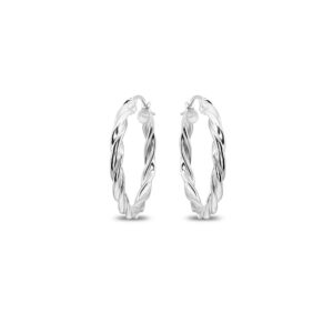 Sterling Silver 3x25mm Twist Round Small Hoop Earrings for Women, 1 Inch