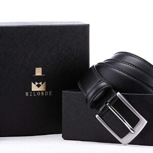 MILORDE Black Leather Belt, Fashion & Classic Design for Dress and Causal (Size 36 (Waist 34), Basic Black)