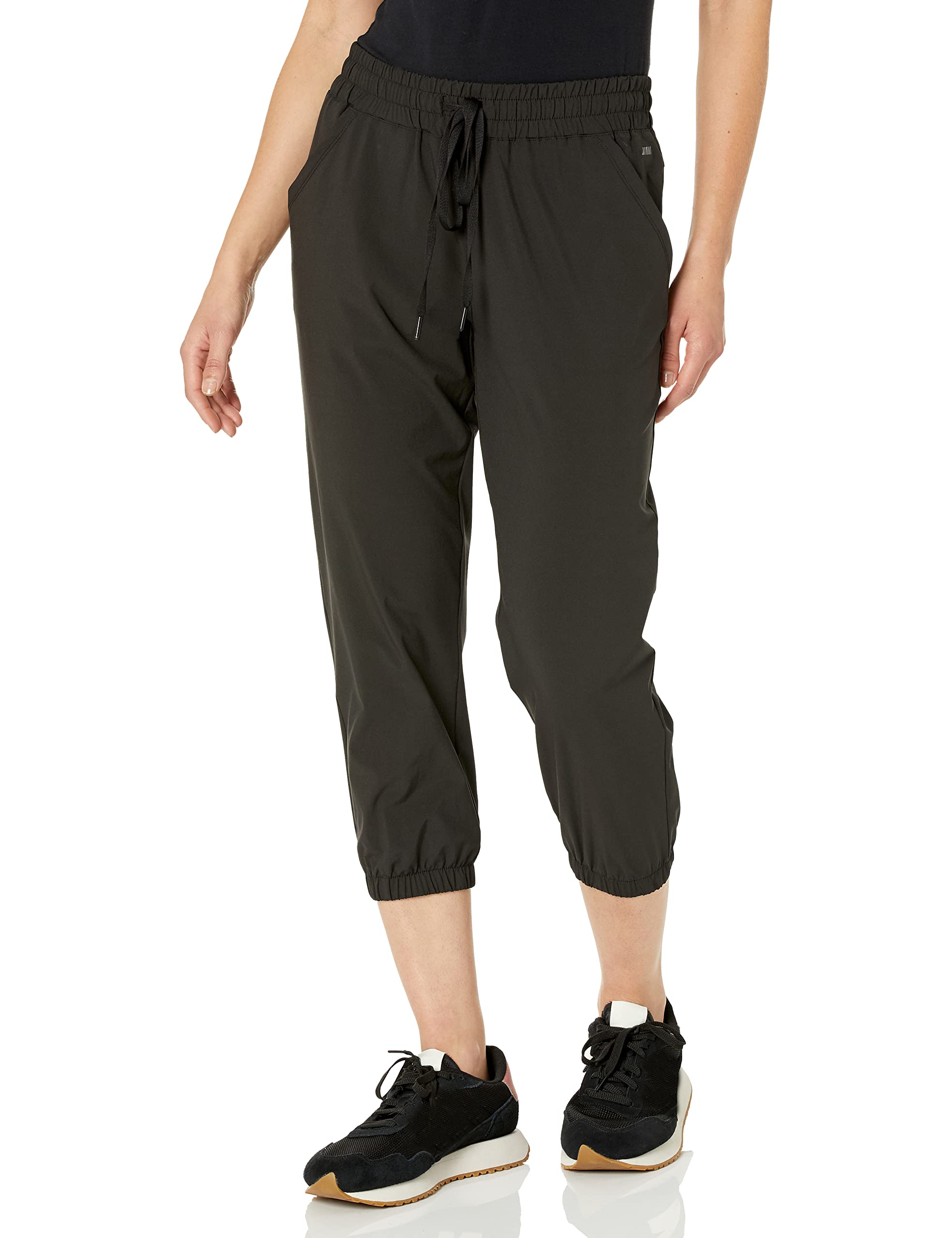 Amazon Essentials Women's Performance Stretch Woven Crop Jogger Pant, Black, Large