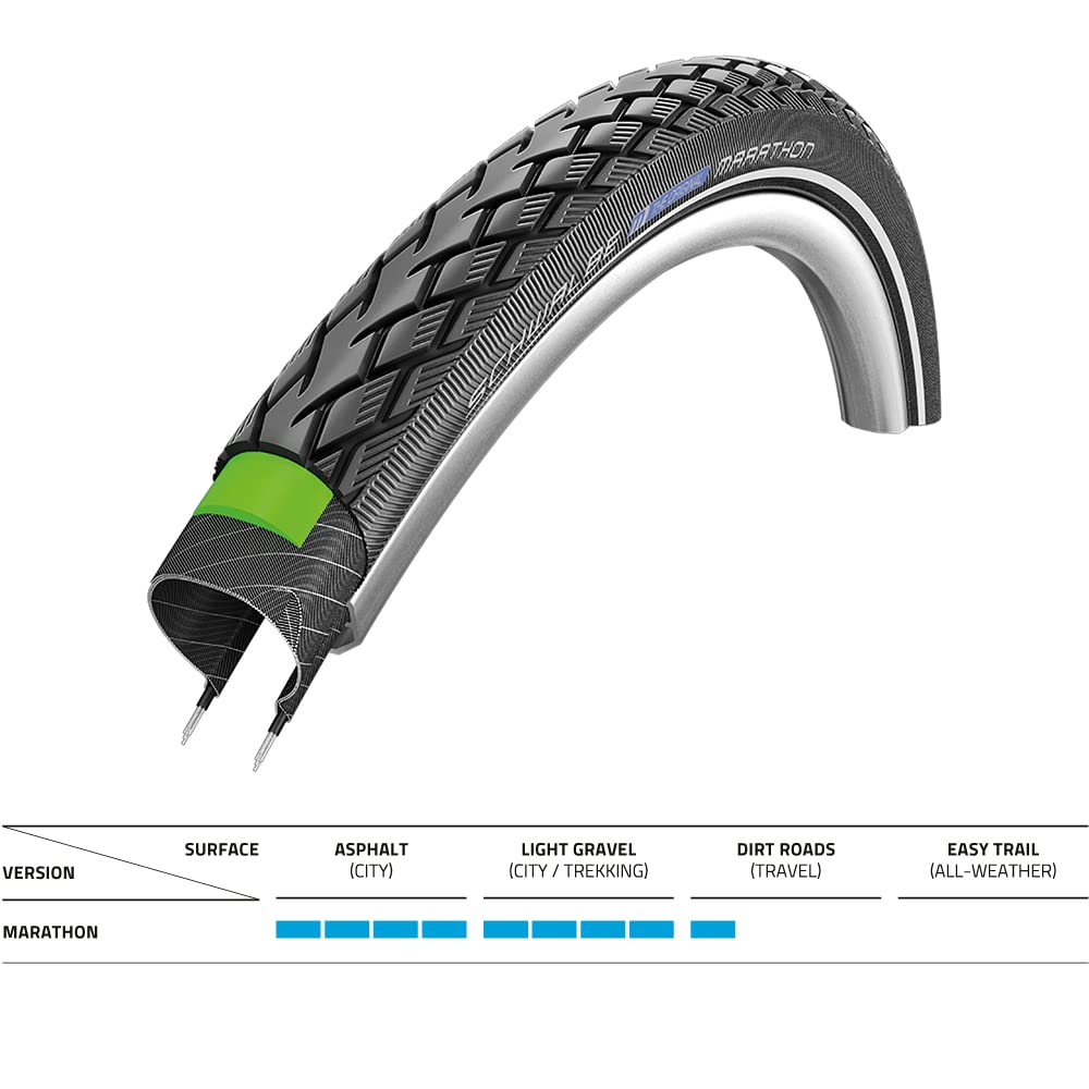 Schwalbe - Marathon Ebike and Touring Wire Clincher Bike Tire | 700 x 28 | Performance Line | Black/Reflective