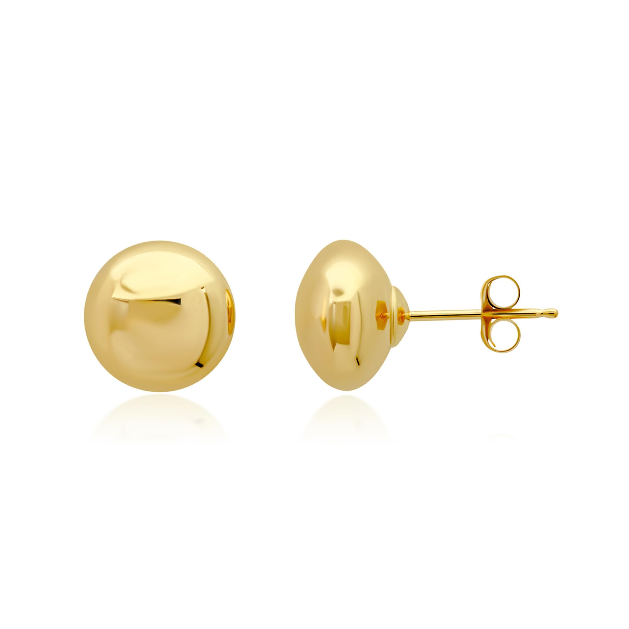 MAX + STONE Yellow Large Gold Ball Earrings for Women 14k Real Gold | 14k Gold Stud Earrings for Women Men | 6MM Real Gold Post Earrings | Half Button Earrings