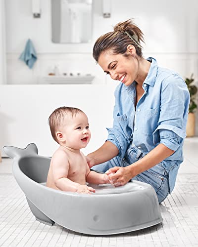 Skip Hop Baby Bath Tub, 3-Stage Smart Sling Tub, Moby, Grey