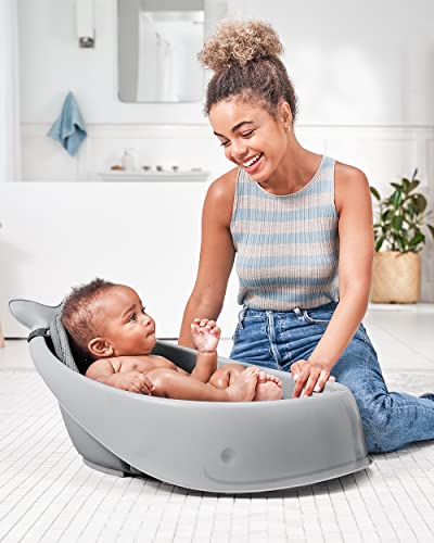 Skip Hop Baby Bath Tub, 3-Stage Smart Sling Tub, Moby, Grey