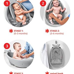 Skip Hop Baby Bath Tub, 3-Stage Smart Sling Tub, Moby, Grey