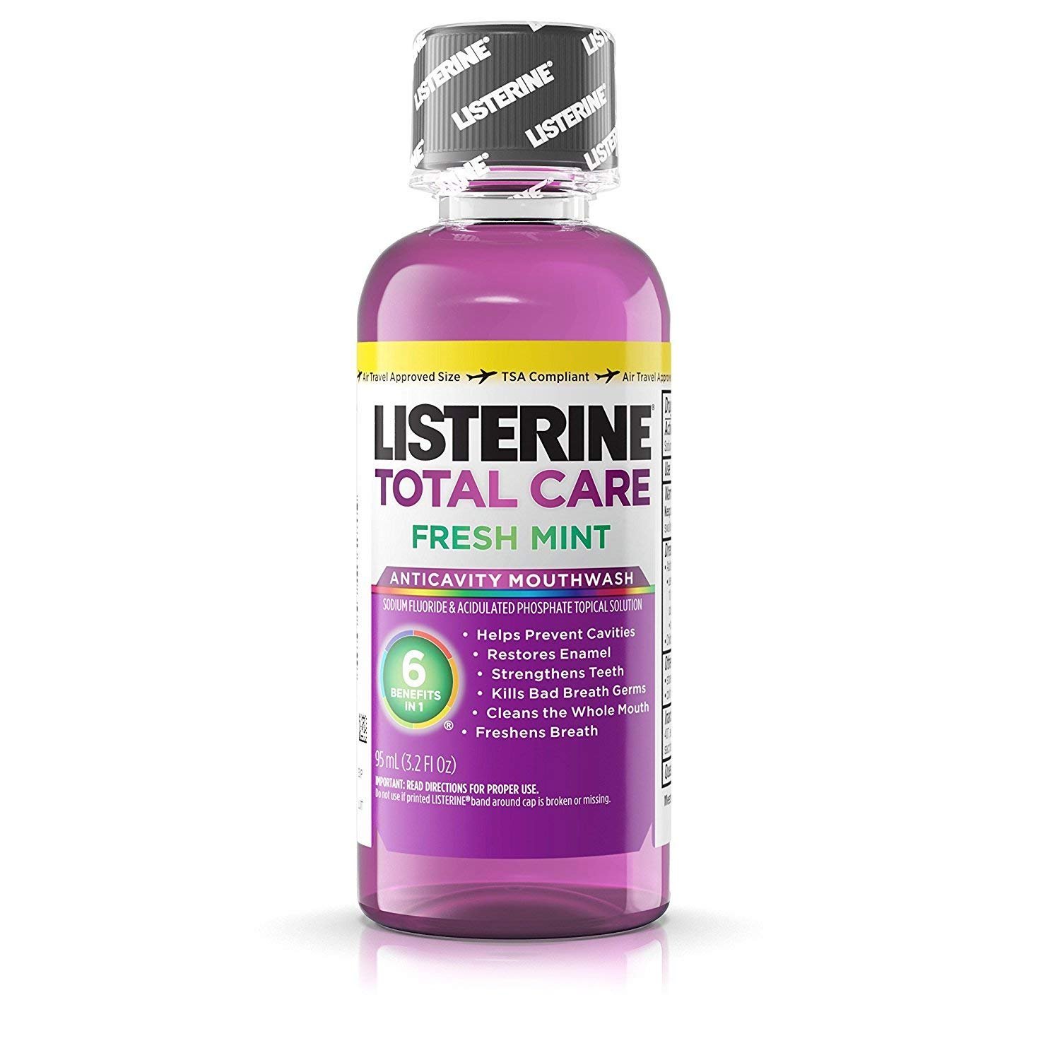 Listerine Total Care Fresh Mint Antiseptic Mouthwash, Travel Size 3.2 Ounces (95ml) - Pack of 2