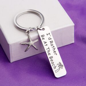 SEIRAA I'd Rather Be At The Beach Gift For Beach Lover Starfish Charm Jewelry Ocean Nautical Vacation Gif (I'd Rather Be At The Beach)