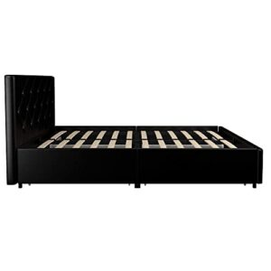 DHP Dakota Upholstered Platform Bed with Underbed Storage Drawers and Diamond Button Tufted Headboard and Footboard, No Box Spring Needed, Queen, Black Faux Leather