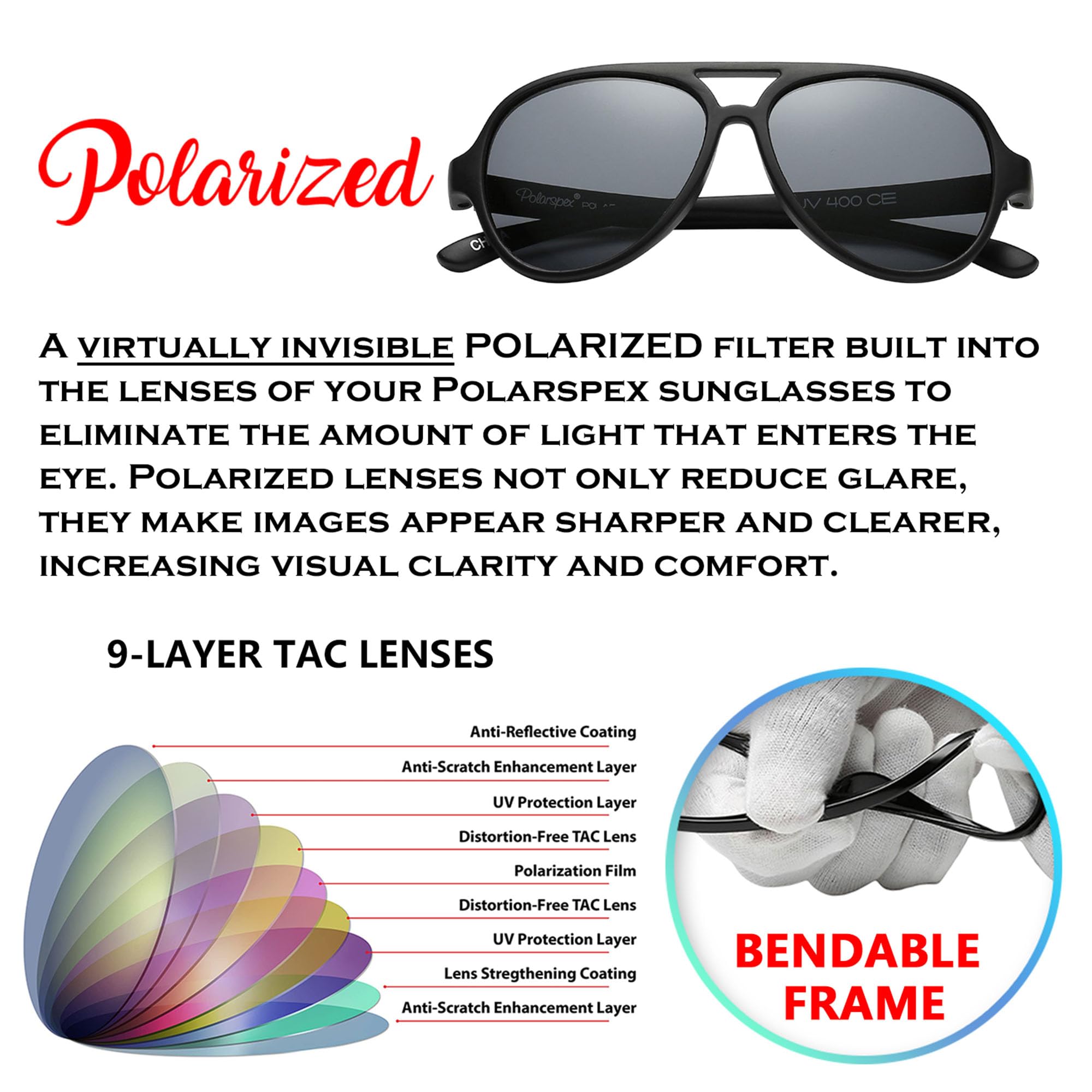 PolarSpex Kids Sunglasses - Polarized Aviator Sunglasses for Kids - Bendable Toddler Sunglasses for Boys &Girls, Age 2-8