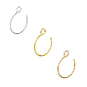 NZDLM Fake Nose Ring Hoop Nose Rings Set Nose Piercing Lip Nose Rings Jewelry for Women Men Girl Gold,Rose Gold,Silver