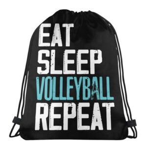 Eat Sleep Volleyball Repeat Drawstring Pack Beam Mouth Yoga Sackpack Shoulder Bags For Men/Women