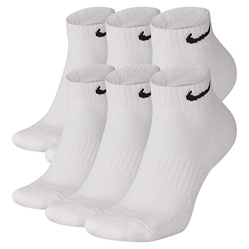 Nike Everyday Cushion Low Training Socks (3 Pair), Men's & Women's Athletic Low Cut Socks with Sweat-Wicking Technology, White/Black, Medium